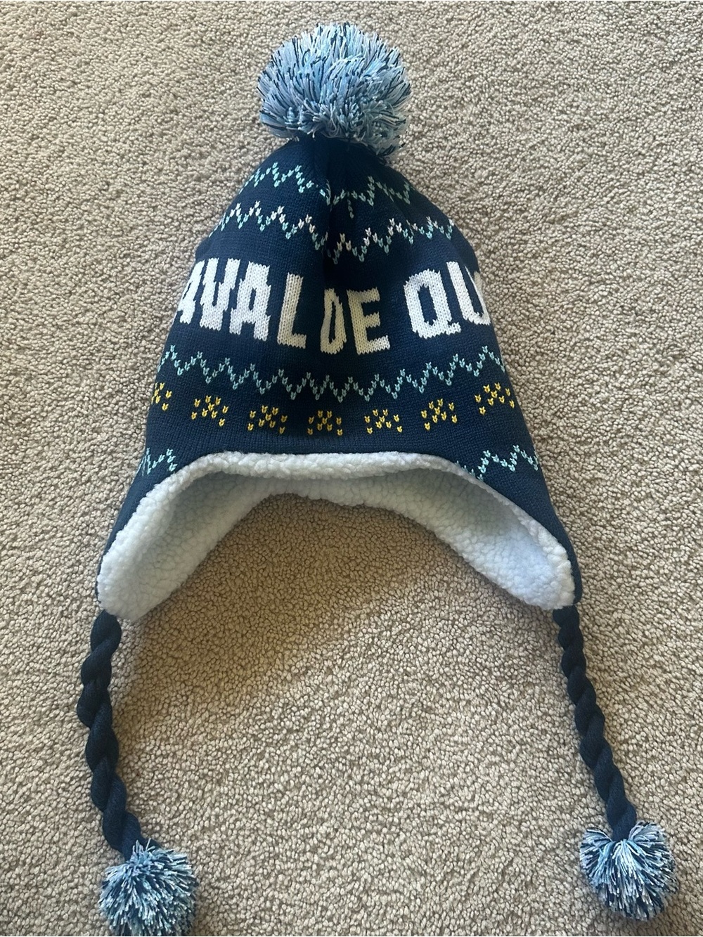 Winter Carnaval de Quebec Navy Pom-Pom Earflap Beanie - Picture 1 of 4